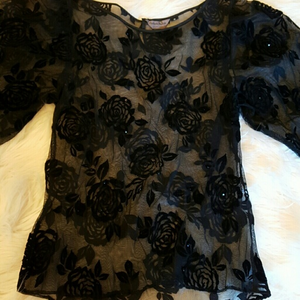VINTAGE PINKY & DIANNE PRIVATE LABEL BLACK ROSE BLOUSE‎ SIZE 8
